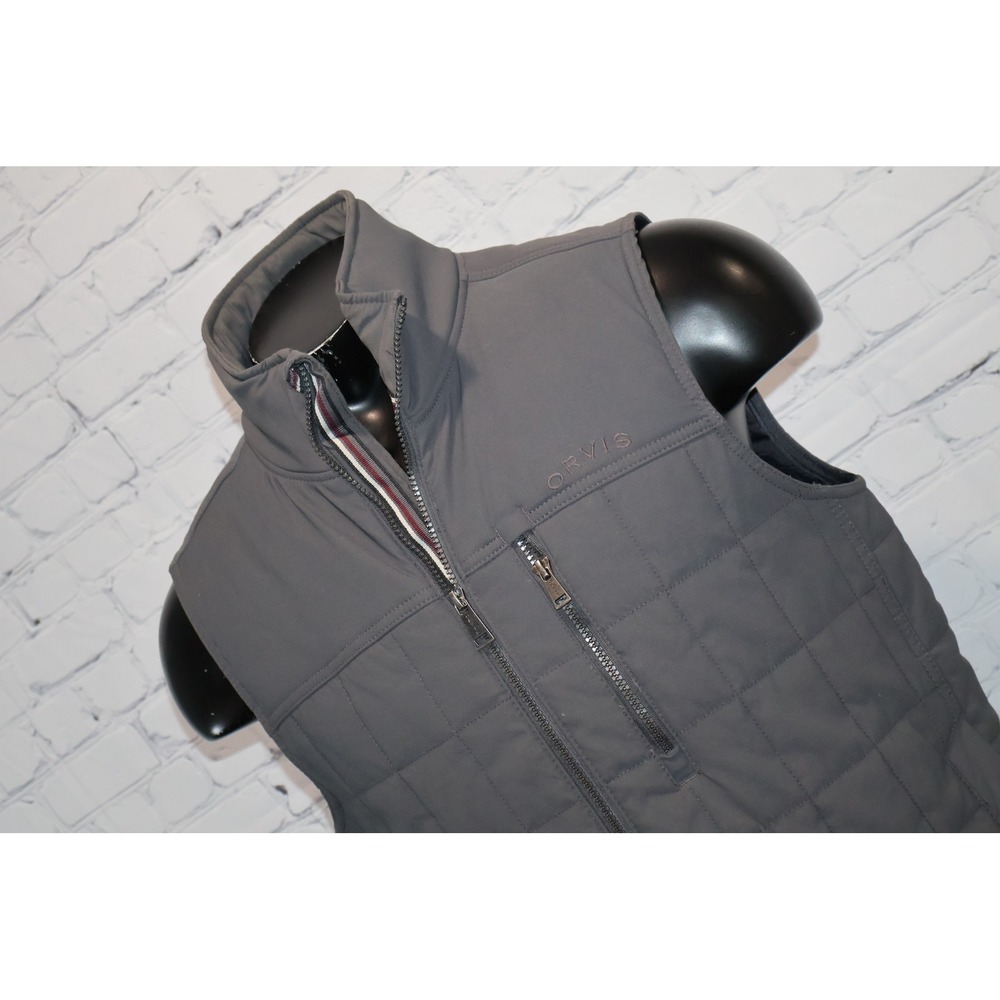 Orvis Vest Mens Medium Gray Quilted Full Zip Sleeveless Puffer Gilet W Pockets
